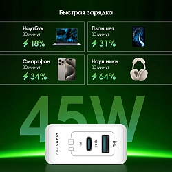 Сетевое зар./устр. Digma Pro DPW4A 45W 3A (PD+QC) USB-C/USB-A универсальное белый (DPW4A5GX11WH)