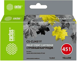 Картридж струйный Cactus CS-CLI451Y желтый (12мл) для Canon MG6340/5440/IP7240 с чипом