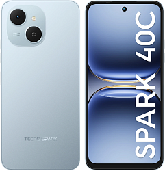 Смартфон Tecno Spark 40C 256Gb 8Gb голубой моноблок 3G 4G 2Sim 6.67" 720x1600 Android 15 13Mpix 802.11 a/b/g/n/ac/ax GPS GSM900/1800 Protect FM microSD max1024Gb