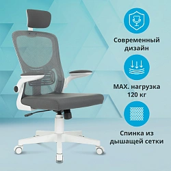 Кресло Бюрократ ASTER NH-W темно-серый TW-04 Neo Grey сетка/ткань с подголов. крестов. пластик пластик белый