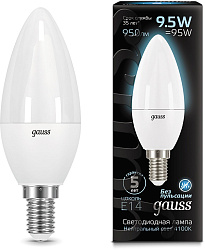 Лампа светодиодная Gauss 9.5Вт цок.:E14 свеча 220B св.свеч.бел.нейт. 35-C (упак.:1шт) (103101210)