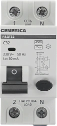 Выключатель автом. дифф. тока IEK MAD25-5-032-C-30 АВДТ 32 Generica 32A тип C 6kA 30мА AC 2П 230В 2мод серый (упак.:1шт)