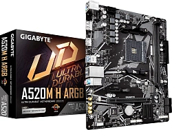 Материнская плата Gigabyte A520M H ARGB Soc-AM4 AMD A520 2xDDR4 mATX AC`97 8ch(7.1) GbLAN RAID+HDMI+DP