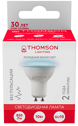 Лампа светодиодная Thomson TH-B2328 10Вт цок.:GU10 полусф. 220B св.свеч.бел.хол. MR16 (упак.:1шт)