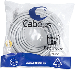 Патч-корд Cabeus PC-UTP-RJ45-CAT.5E-15M U/UTP RJ-45 вил.-вилка RJ-45 кат.5E 15м серый ПВХ