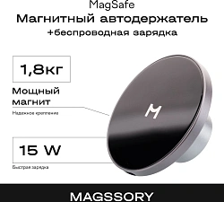 Держатель Magssory KIT002 магнитный беспров.з/у. серый для смартфонов