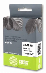 Картридж ленточный Cactus CS-TZ631 TZe-631 черный на желтом 12x8 для Brother 1010/1260VP/1830VP/9700PC