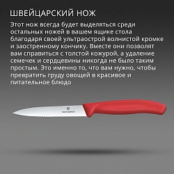 Нож кухонный Victorinox Swiss Classic 6.7731.C1 для овощей лезв.100мм серрейт. заточка красный