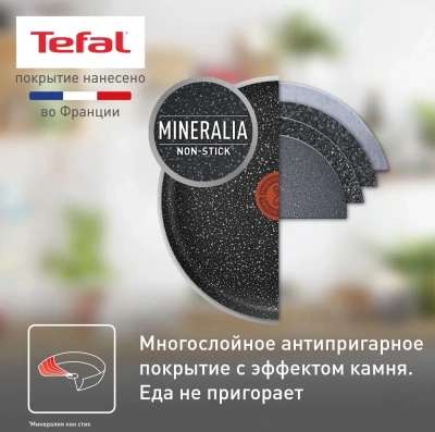 Сковорода блинная Tefal Rock 04235525 круглая 25см покрытие: Mineralia ручка несъемная (без крышки) черный
