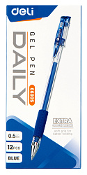 Ручка гелев. Deli Daily E6600SBlue прозрачный d=0.5мм син. черн. резин. манжета