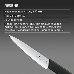 Нож кухонный Victorinox Swiss Modern (6.9013.15B) стальной разделочный лезв.150мм прямая заточка черный блистер