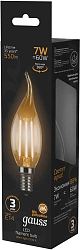 Лампа светодиодная Gauss Filament 7Вт цок.:E14 свеча 220B св.свеч.бел.теп. CF35 (упак.:10шт) (104801107)