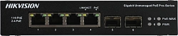 Коммутатор Hikvision DS-3T0506HP-E/HS 4x1Гбит/с 2SFP 3PoE+ 1PoE++ 60W неуправляемый