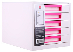 Бокс для документов Deli EZ01043 Rio 5 выдвижных ящиков 277х344х259мм белый/малиновый пластик