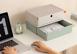 Короб для хранения Deli XDM30grey 1 выдвижной ящик серый пластик