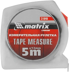 Рулетка строительная Matrix Chrom дл.полотна 5м изм.шкала в см зацеп простой серый (31040)