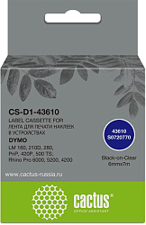 Картридж ленточный Cactus CS-D1-43610 43610 черный на прозрачном 6x7 для Dymo LM160/210D/280/PnP 420P/500TS/Rhino Pro 6000/5200/4200 без чипа