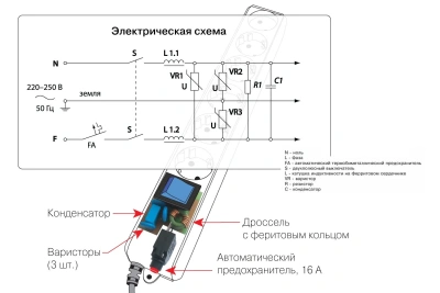 Сетевой фильтр Powercube SPL(5+1)-16B-P-3M-WHITE 3м (6 розеток) белый (коробка)