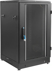 Шкаф коммутационный ЦМО (ШТК-М-24.6.8-1ААА-9005) напольный 24U 600x800мм пер.дв.стекл задн.дв.стал.лист 2 бок.пан. направл.под закл.гайки 600кг черный 655мм 180град.