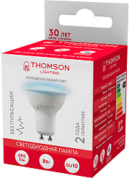 Лампа светодиодная Thomson TH-B2327 8Вт цок.:GU10 полусф. 220B св.свеч.бел.хол. MR16 (упак.:1шт)