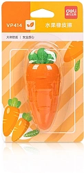 Ластик Deli VP414car VP414ORANGE морковь 54x23x16мм оранжевый блистер с европодвесом