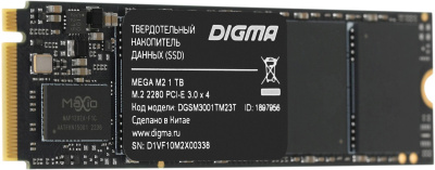 Накопитель SSD Digma PCIe 3.0 x4 1TB DGSM3001TM23T Mega M2 M.2 2280 0.6 DWPD