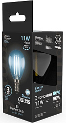 Лампа филам. Gauss Filament 11Вт цок.:E14 шар 220B св.свеч.бел.нейт. (упак.:10шт) (105801211)