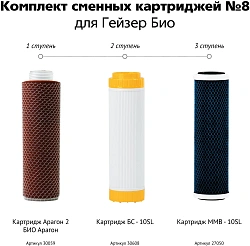 Комплект картриджей Гейзер 8 для проточных фильтров (упак.:3шт)