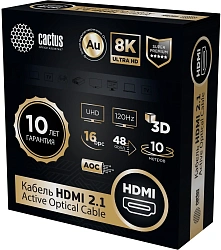 Кабель аудио-видео Cactus CS-HDMI-AOC-2.1-10 HDMI (m)/HDMI (m) 10м. позолоч.конт. черный