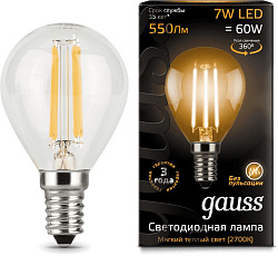 Лампа светодиодная Gauss 7Вт цок.:E14 шар 220B св.свеч.бел.теп. P45 (упак.:1шт) (105801107)