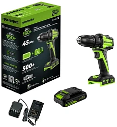 Дрель-шуруповерт Greenworks DD345 аккум. патрон:быстрозажимной (3708307CUA)