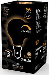 Лампа светодиодная Gauss Filament 105201109-D 9Вт цок.:E14 шар 220B св.свеч.бел.теп. (упак.:10шт)