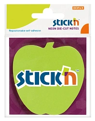 Блок самоклеящийся бумажный Stick`n 21449 70x70мм 50лист. 70г/м2 неон зеленый вырубной "яблоко" европодвес