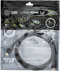 Кабель аудио-видео Cactus CS-HDMI.1.4-1.8 HDMI (m)/HDMI (m) 1.8м. позолоч.конт. черный