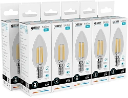 Лампа филам. Gauss Filament 8Вт цок.:E14 свеча 220B св.свеч.бел.нейт. (упак.:10шт) (32128)