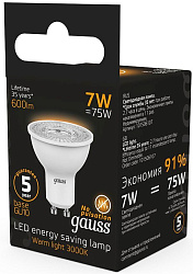 Лампа светодиодная Gauss Black 7Вт цок.:GU10 рефлек. 220B св.свеч.бел.теп. MR16 (упак.:10шт) (101506107)