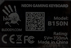 Клавиатура A4Tech Bloody B150N черный USB for gamer LED