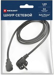 Шнур питания Rexant 11-1131 C13-Schuko проводник.:3x0.75мм2 1.8м 220В 6А черный