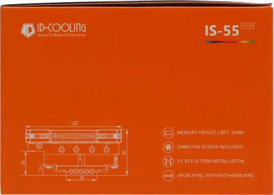 Устройство охлаждения(кулер) ID-Cooling IS-55 ARGB ARGB Soc-AM5/AM4/1200/1700/1851 черный 4-pin 31.2-31.2dB Al+Cu 125W 450gr Ret