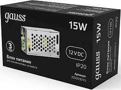 Блок питания Gauss 202003015 встраив. для лен.светод. черный