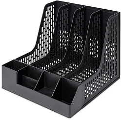 Лоток вертикальный Deli E9849 BLACK 4отд. сборный для бумаг 325x320x275мм черный пластик пластиковый пакет