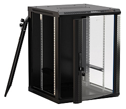 Шкаф коммутационный Hyperline (TWB-1866-GP-RAL9004) настенный 18U 600x600мм пер.дв.стекл 2 бок.пан. 60кг черный 908мм IP20 сталь