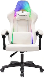 Кресло игровое Knight Wolf RGB белый экокожа/сетка с подголов. крестов. пластик