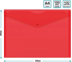 Конверт на кнопке Бюрократ -PK803TRED A4 пластик 0.15мм красный