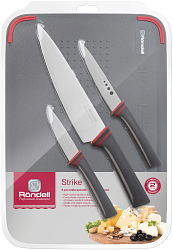 Набор ножей кухон. Rondell Strike RD-1491 компл.:4предм. разд.дос. серый/красный блистер