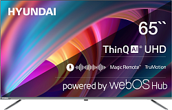 Телевизор LED Hyundai 65" H-LED65BU7100 WebOS Frameless Metal серый/серый 4K Ultra HD 60Hz MEMC DVB-T DVB-T2 DVB-C DVB-S DVB-S2 USB WiFi Smart TV