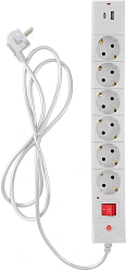 Сетевой фильтр Buro BU-SP5_USB_2A-W 5м (6 розеток) белый (коробка)