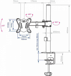 Кронштейн для мониторов Arm Media LCD-T11 черный 15"-32" макс.12кг настольный поворот и наклон верт.перемещ.