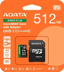 Флеш карта microSDXC 512GB A-Data UD512GUI3V30A2SP-RA1 Speed Plus + adapter