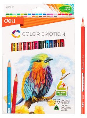 Карандаши цв. Deli EC00230 Color Emotion трехгран. липа 36цв. коробка/европод. (36шт)